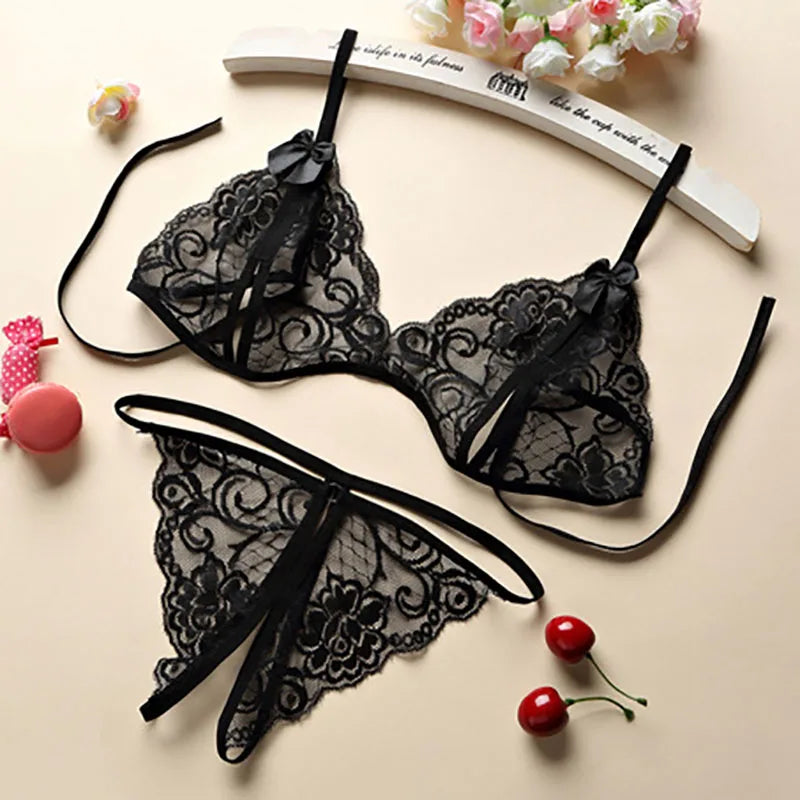 Sexy Lingerie Women Sleepwear Lace Underwear 3pcs Bra Panty Garters Erotic Lingerie Sets Sexy Women's Bra
