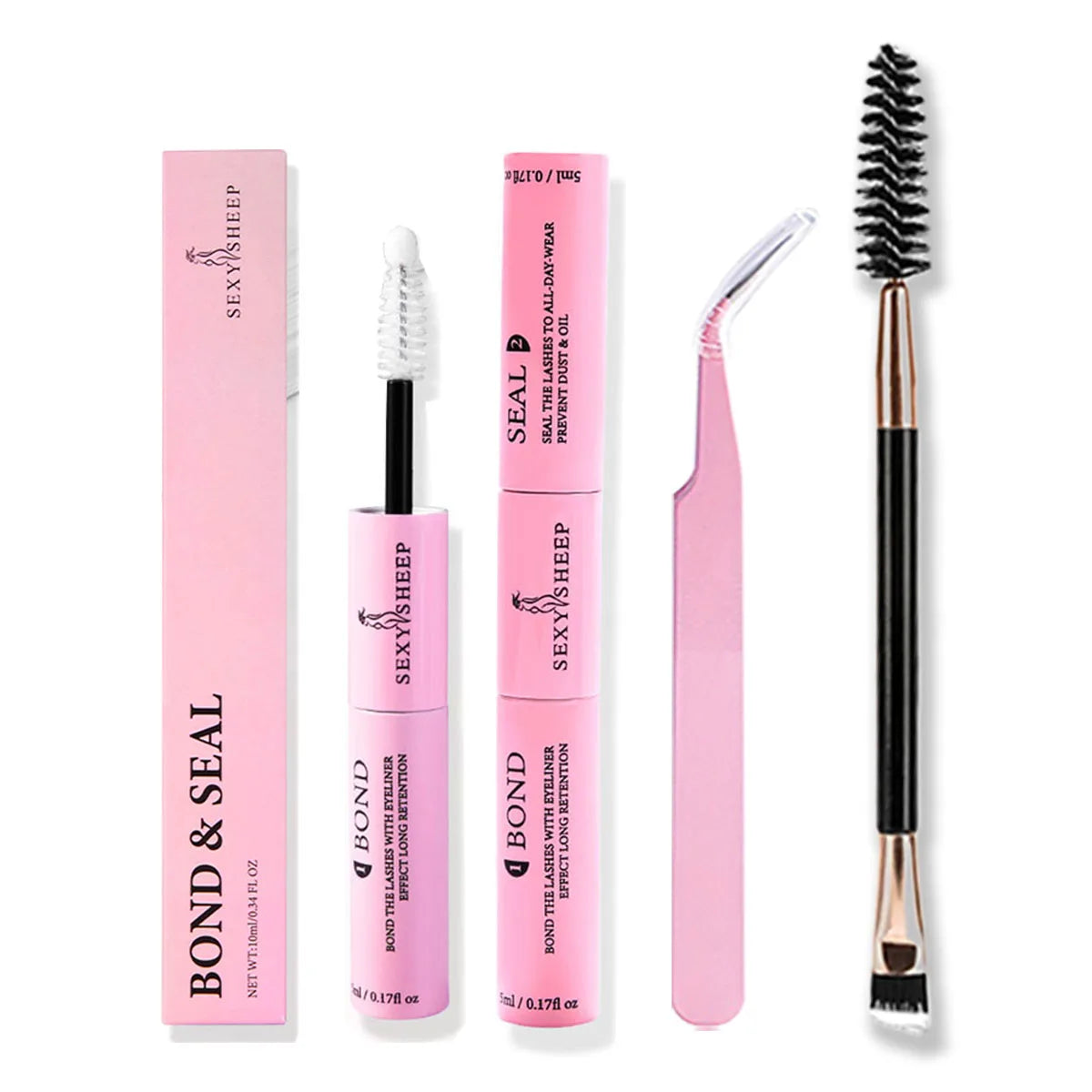 Eyelash Glue and Seal for Eyelash Clusters Strong Fixed Eyelash Glue Lasting 48H 2 in 1(5ml Black Glue + 5ml Clear Seal)