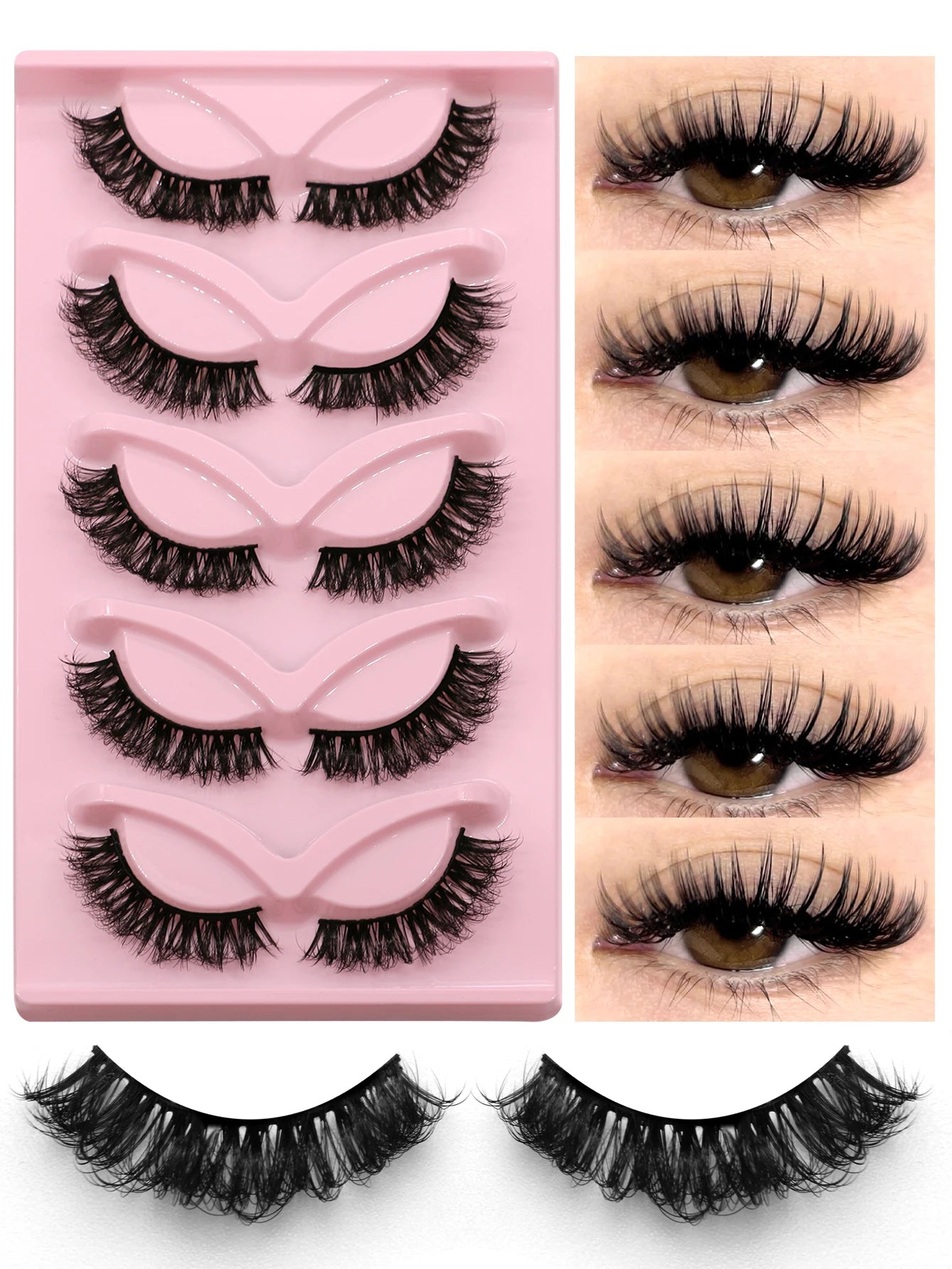 5 Pairs False Eyelashes Cat Eye Lashes Manga