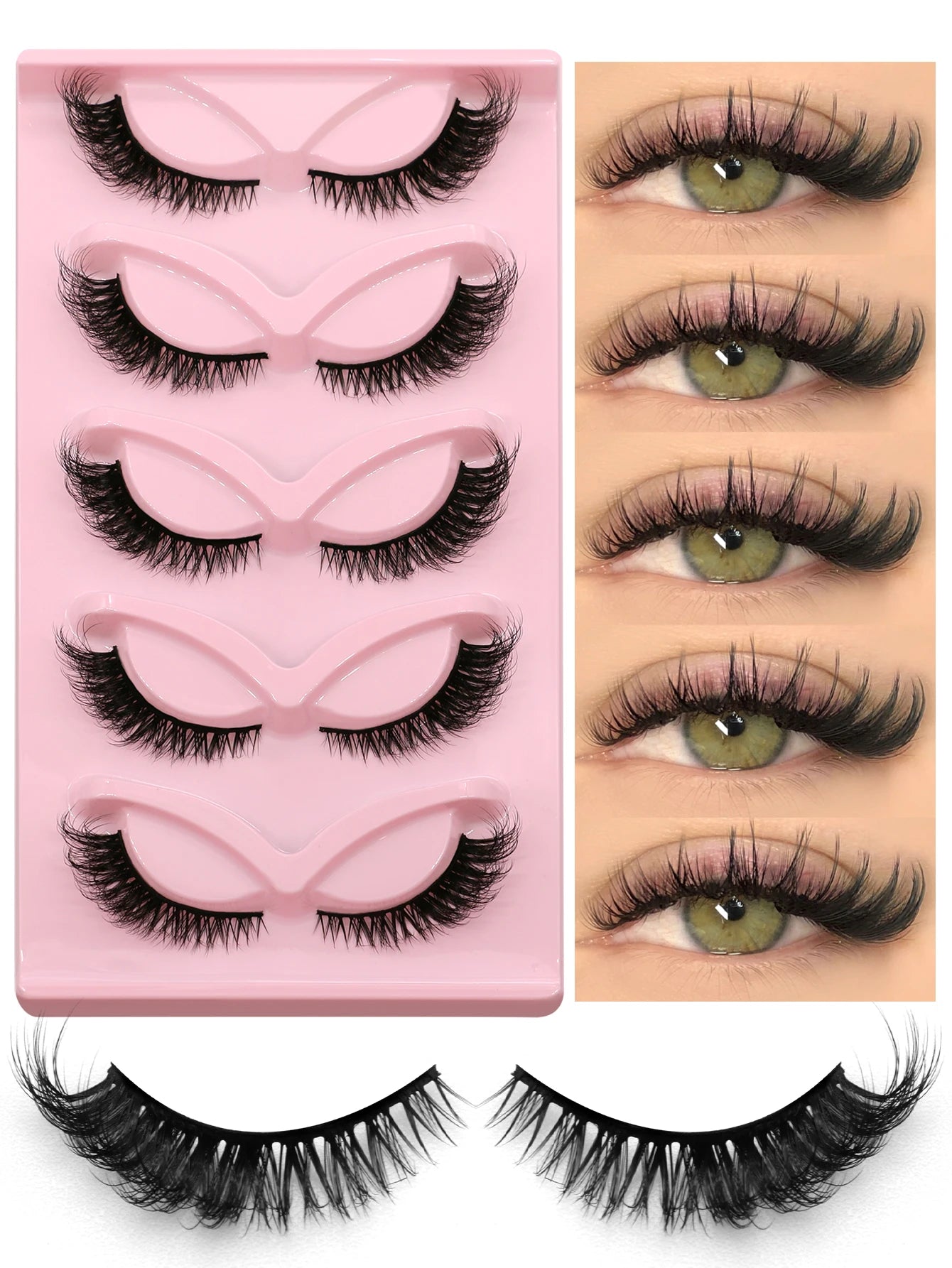 5 Pairs False Eyelashes Cat Eye Lashes Manga