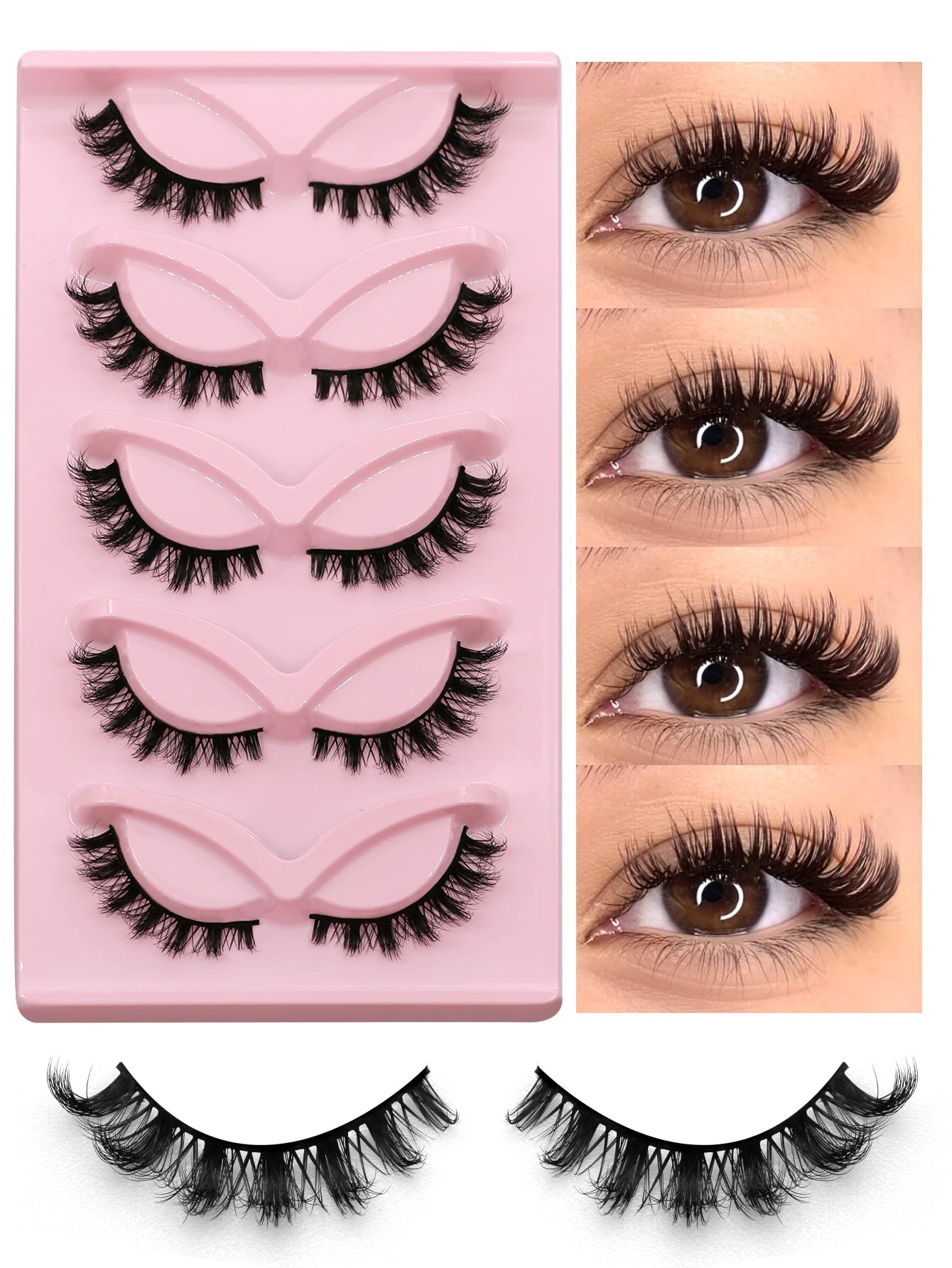 5 Pairs False Eyelashes Cat Eye Lashes Manga