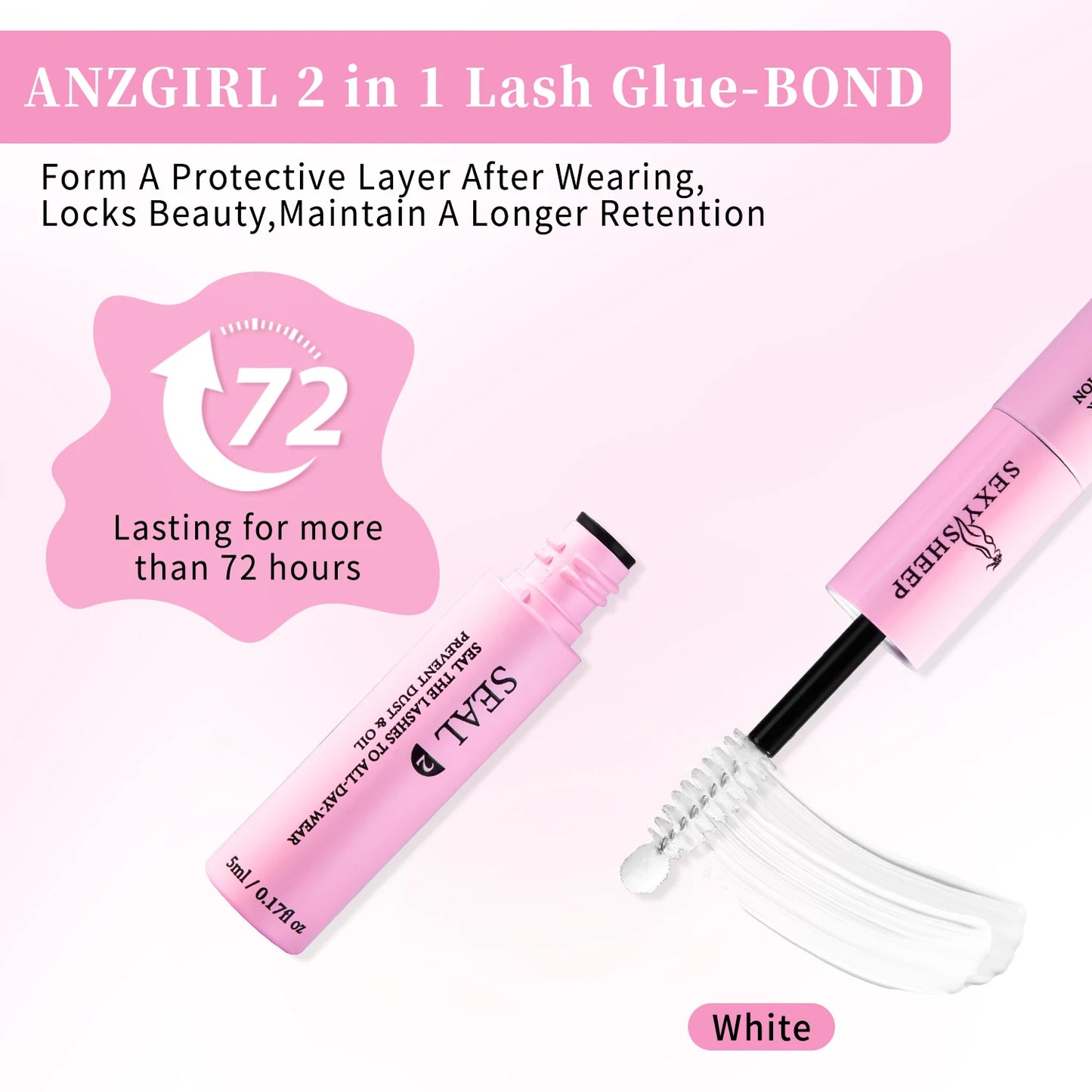 Eyelash Glue and Seal for Eyelash Clusters Strong Fixed Eyelash Glue Lasting 48H 2 in 1(5ml Black Glue + 5ml Clear Seal)