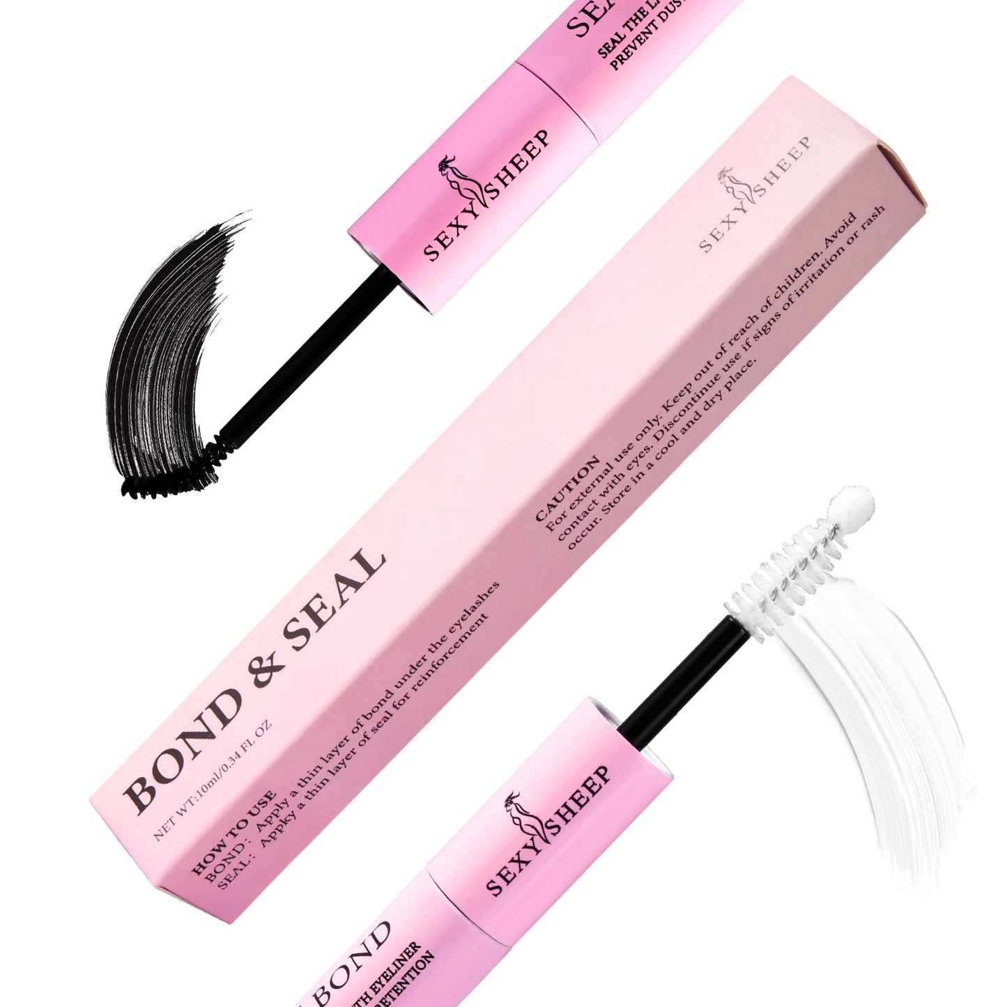 Eyelash Glue and Seal for Eyelash Clusters Strong Fixed Eyelash Glue Lasting 48H 2 in 1(5ml Black Glue + 5ml Clear Seal)