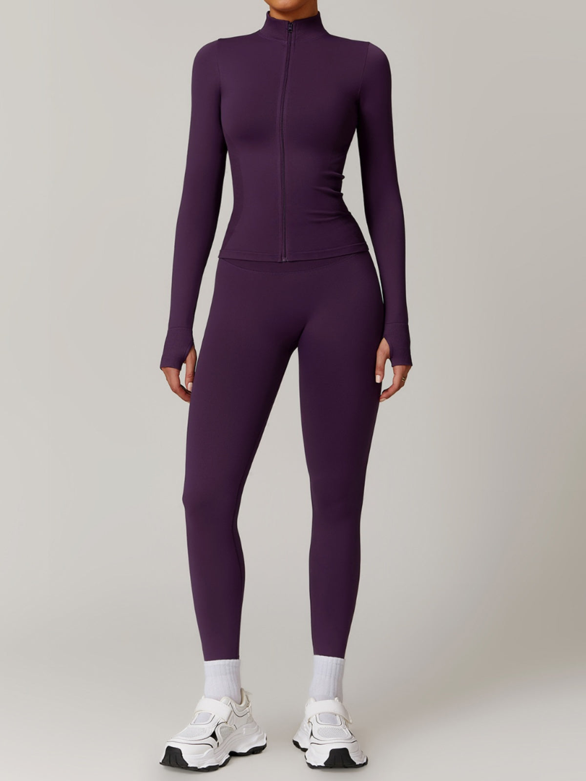 Seamless Stand Collar Zipper Yoga Suit Outwear Women's plum purple edition