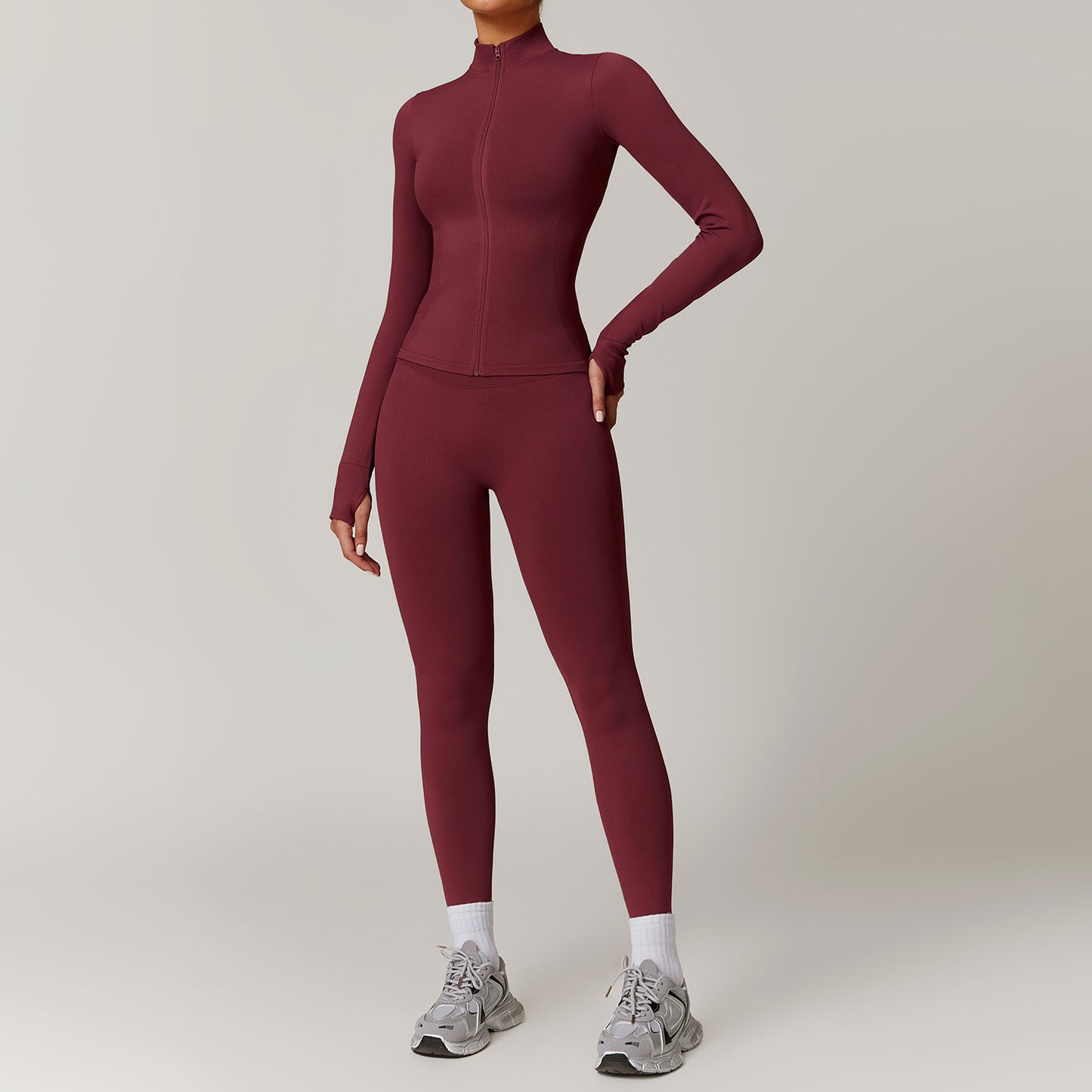 Seamless Stand Collar Zipper Yoga Suit Outwear Women's plum purple edition