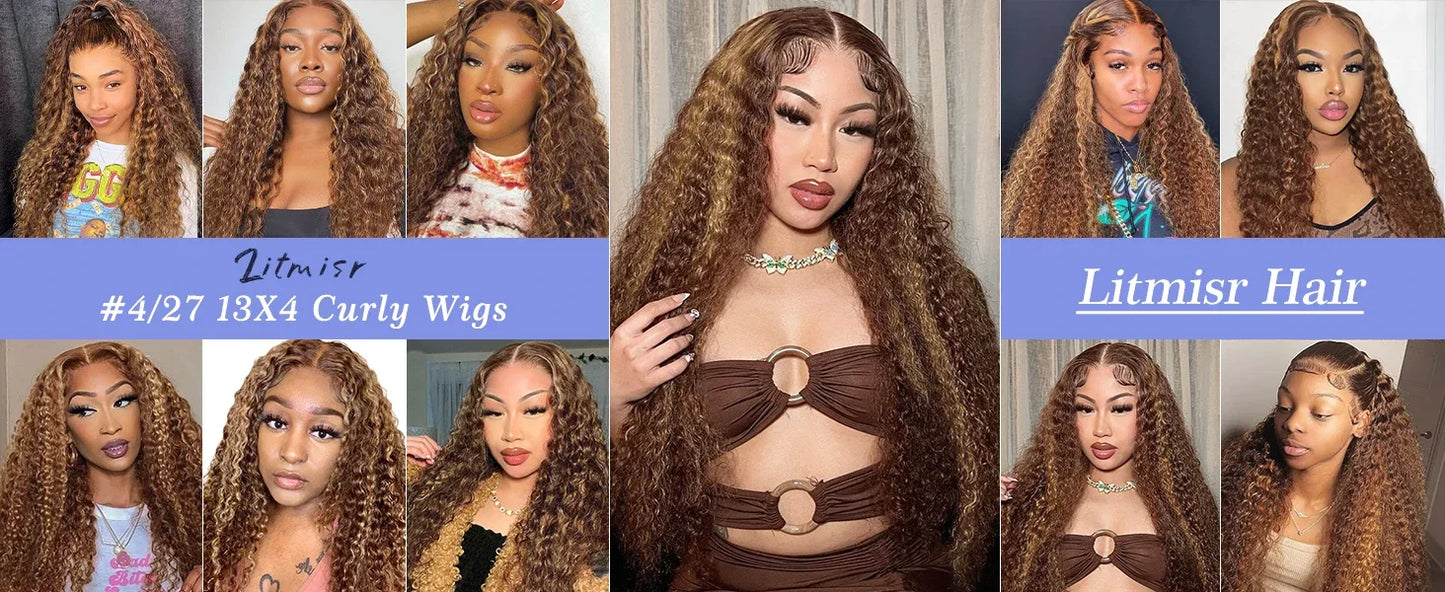 250 Density 30 46 Inch Highlight Ombre Deep Wave HD Lace Front Wig Colored Curly Human Hair Wig 13x6 Lace Frontal Wigs For Women